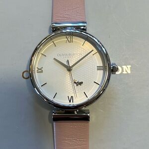 Olivia Burton Watch with 36mm Silver Face With Mini 3D Bee & Pink Band